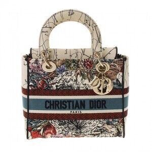 CHRISTIAN DIOR LADY LITE Tote White Multicolor Canvas Handbag